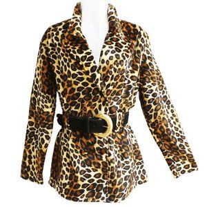 Vintage Gab USA  Animal Leopard Velvety Faux Fur Blazer Jacket Double Breasted